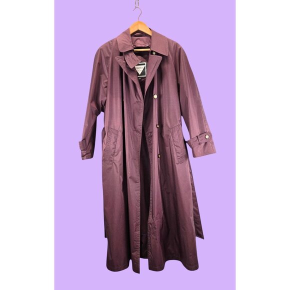 Maroon Trench Coat Chiango 10 Vtg 80s Belted Pockets Storm Flap Removable Liner - Picture 2 of 16